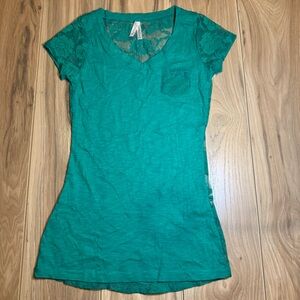 Col Story Womens Green Lace Back Shirt Small Short Sleeve Y2K